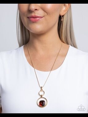paparazzi Gold-Tone Necklace with Brown Glass Accent